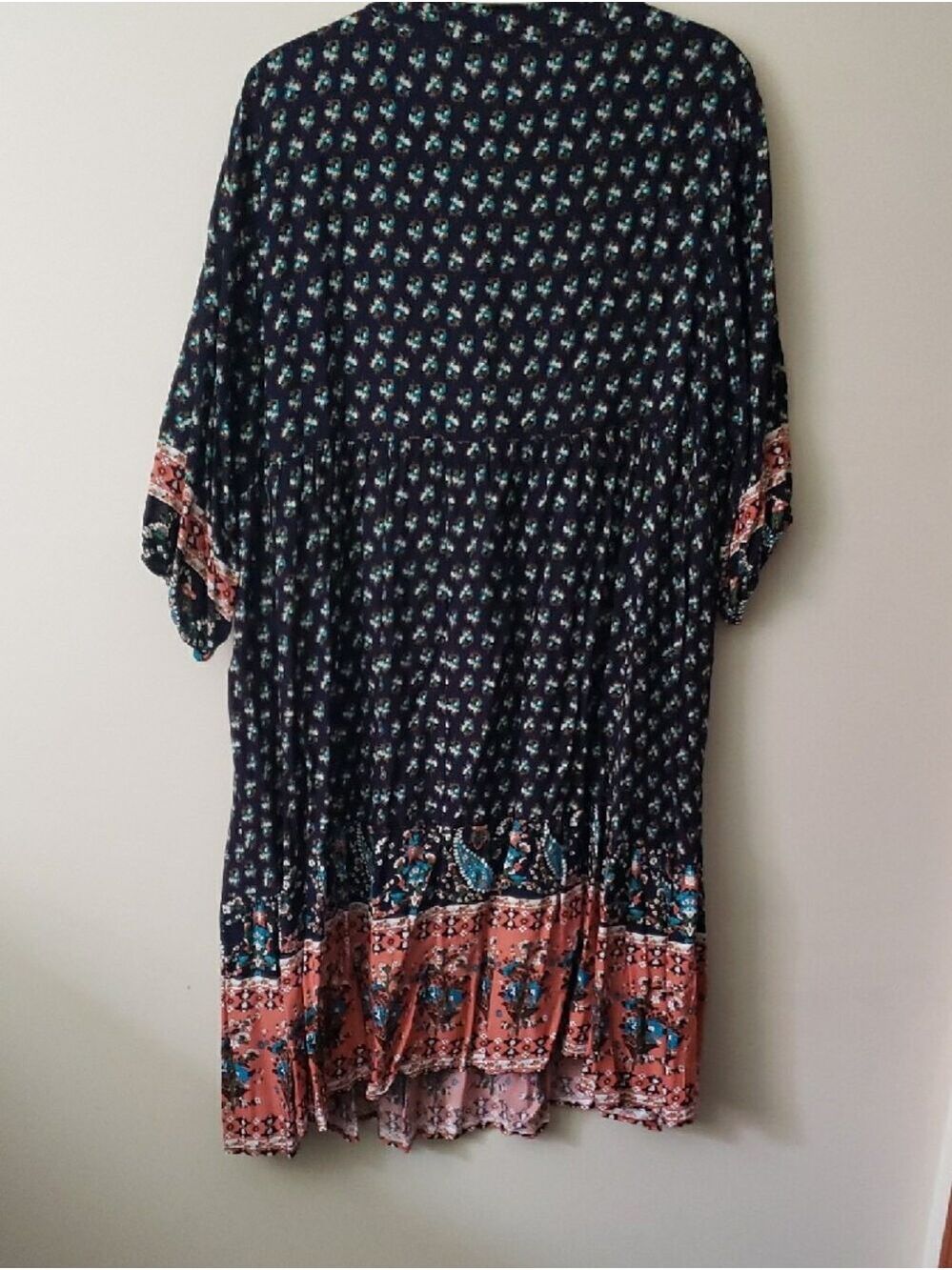 BloomChic Navy Floral Boho Mini Dress with Teal & Coral Accents - Picture 6 of 10